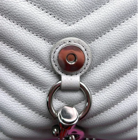 Rebecca Minkoff Edie Flap Shoulder Bag Perla Quilted Leather Silver Hardware - Picture 9 of 14